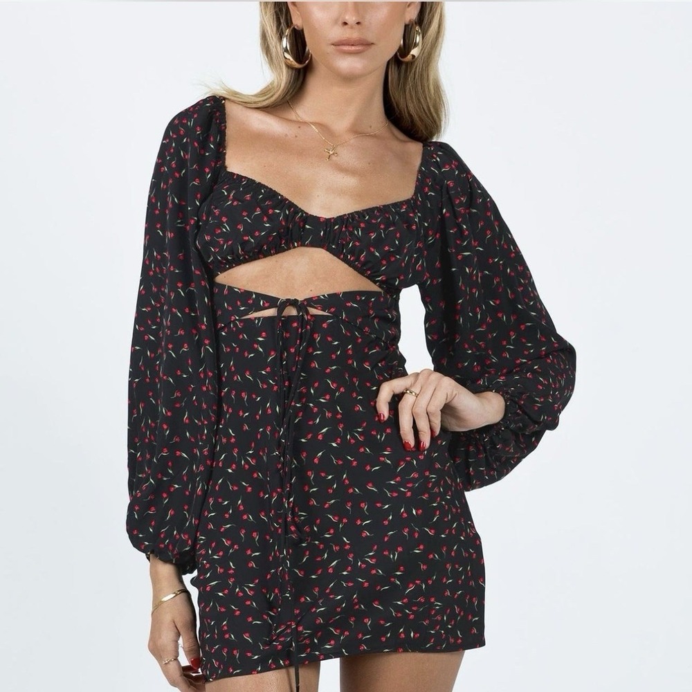 Princess Polly Dress 8 Whimsigoth Mini Floral‎ Black Cut Out Romantic Dark Fairy